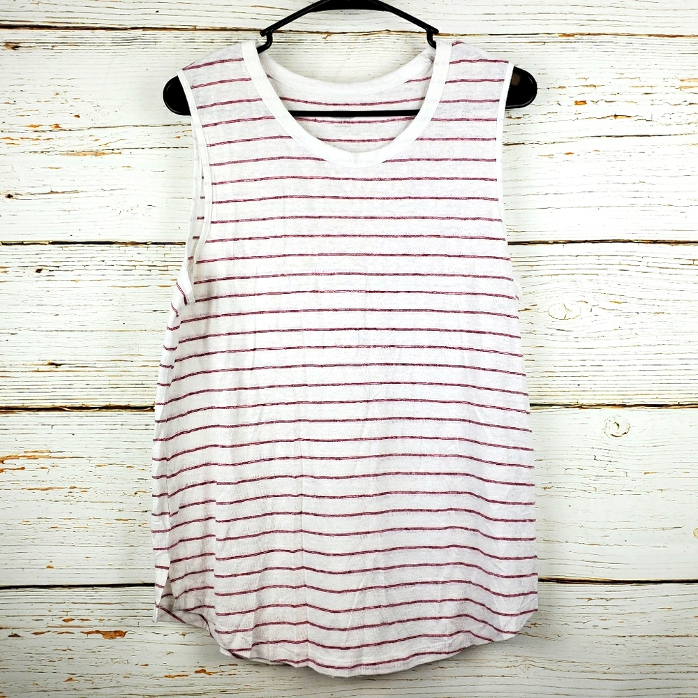 Old Navy White and Pink Striped Tank Top
